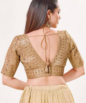 women's tissue padded back open elbow-sleeves saree blouse 2