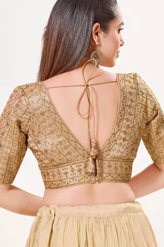 women's tissue padded back open elbow-sleeves saree blouse