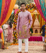 Multicolor carnival special cotton heavy crochet sequins digital printed men's kurta
