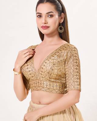 women's tissue padded back open elbow-sleeves saree blouse 3