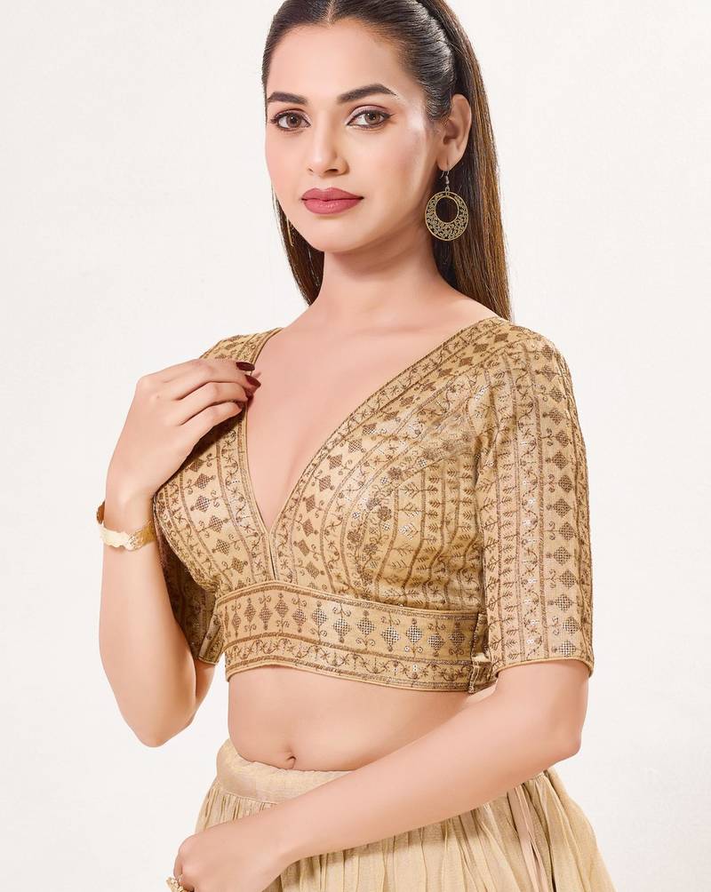 women's tissue padded back open elbow-sleeves saree blouse