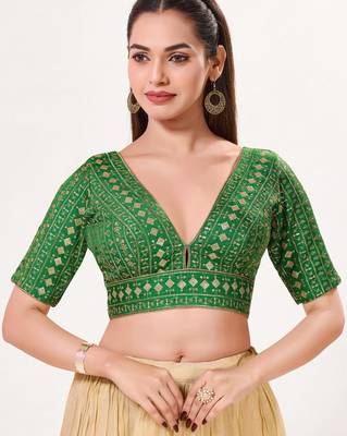 women's tissue padded back open elbow-sleeves saree blouse 1
