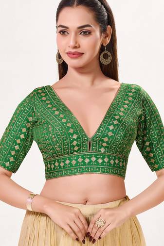 women's tissue padded back open elbow-sleeves saree blouse