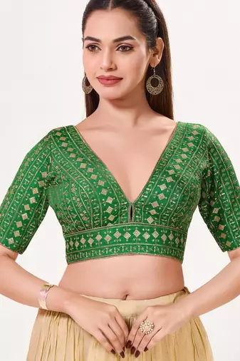 women's tissue padded back open elbow-sleeves saree blouse