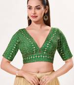 women's tissue padded back open elbow-sleeves saree blouse