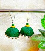 green fabric traditional jhumka earrings