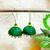 green fabric traditional jhumka earrings