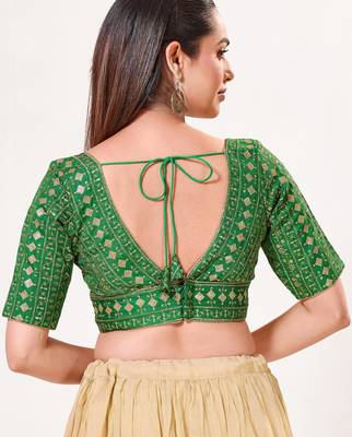women's tissue padded back open elbow-sleeves saree blouse 2