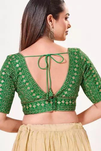 women's tissue padded back open elbow-sleeves saree blouse
