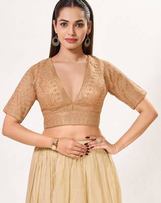 women's tissue padded back open elbow-sleeves saree blouse 1