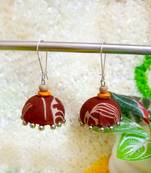 brown fabric traditional jhumka earrings