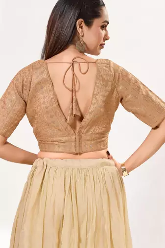 women's tissue padded back open elbow-sleeves saree blouse