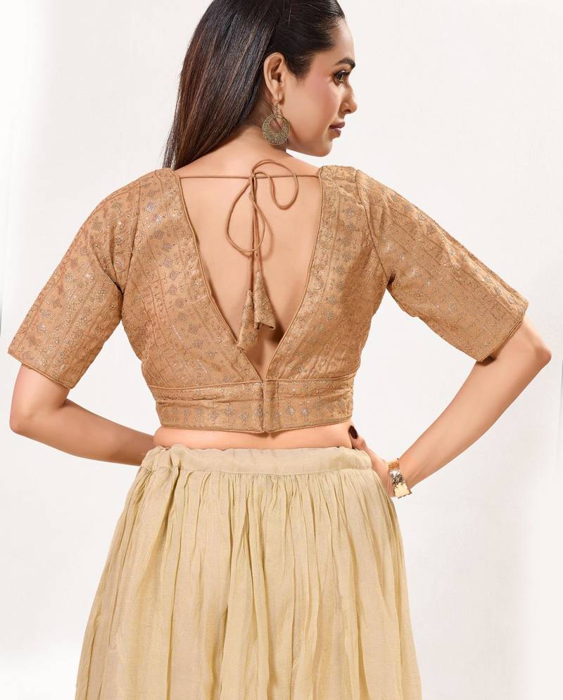 women's tissue padded back open elbow-sleeves saree blouse