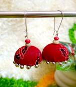 red fabric traditional jhumka earrings