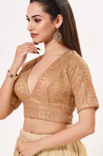 women's tissue padded back open elbow-sleeves saree blouse