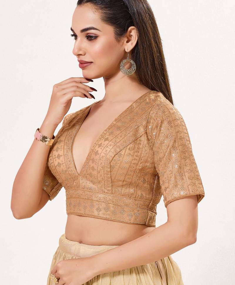 women's tissue padded back open elbow-sleeves saree blouse