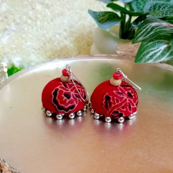 red fabric traditional jhumka earrings 2