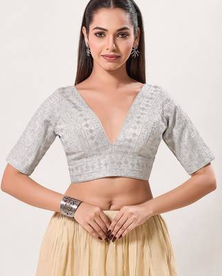 women's tissue padded back open elbow-sleeves saree blouse 1