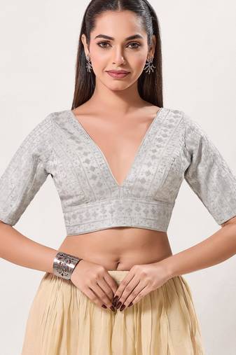 women's tissue padded back open elbow-sleeves saree blouse