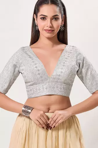 women's tissue padded back open elbow-sleeves saree blouse