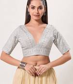 women's tissue padded back open elbow-sleeves saree blouse