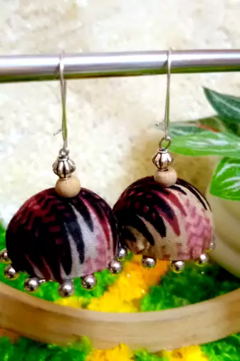 black fabric traditional jhumka earrings