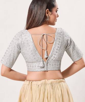 women's tissue padded back open elbow-sleeves saree blouse 2