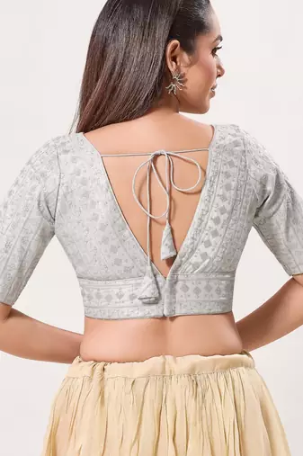 women's tissue padded back open elbow-sleeves saree blouse