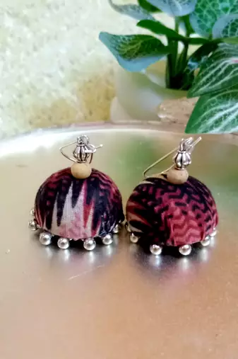 black fabric traditional jhumka earrings
