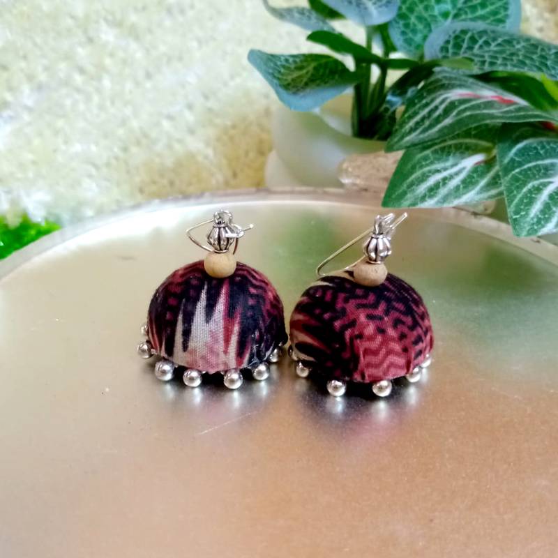 black fabric traditional jhumka earrings