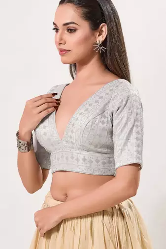women's tissue padded back open elbow-sleeves saree blouse