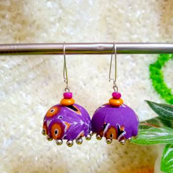 purple fabric traditional jhumka earrings 1