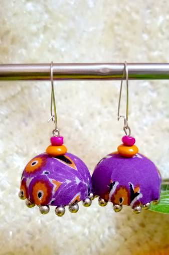 purple fabric traditional jhumka earrings