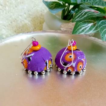 purple fabric traditional jhumka earrings 2