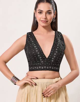 women's tissue padded back open sleeveless saree blouse 1