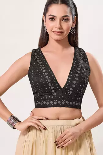 women's tissue padded back open sleeveless saree blouse
