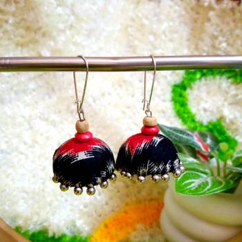 black fabric traditional jhumka earrings 1