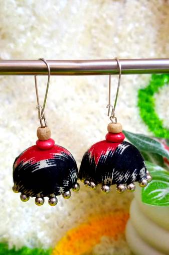 black fabric traditional jhumka earrings