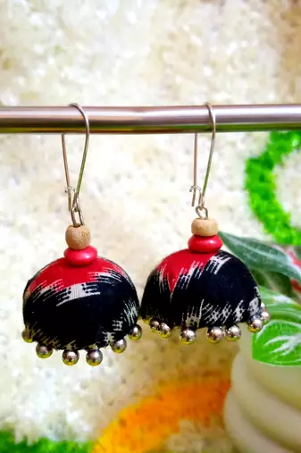 black fabric traditional jhumka earrings