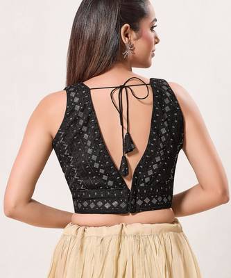 women's tissue padded back open sleeveless saree blouse 2