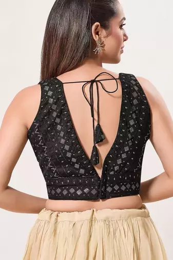women's tissue padded back open sleeveless saree blouse