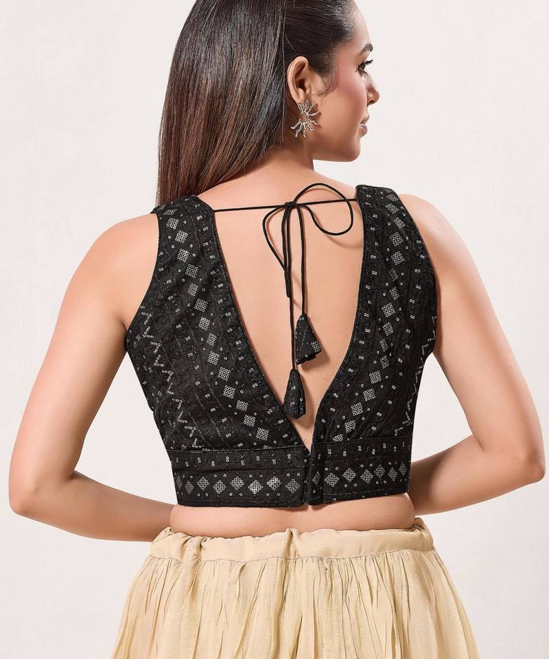 women's tissue padded back open sleeveless saree blouse