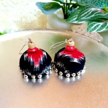 black fabric traditional jhumka earrings 2