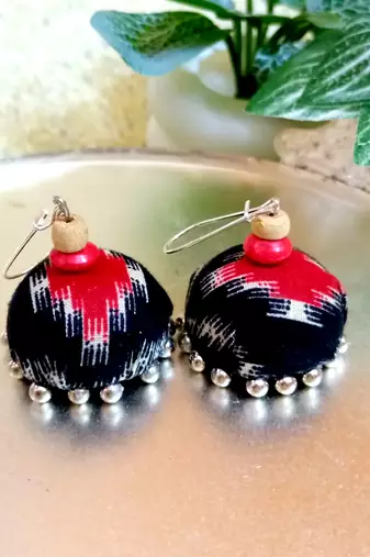black fabric traditional jhumka earrings