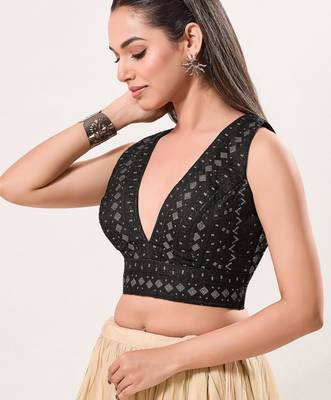 women's tissue padded back open sleeveless saree blouse 3