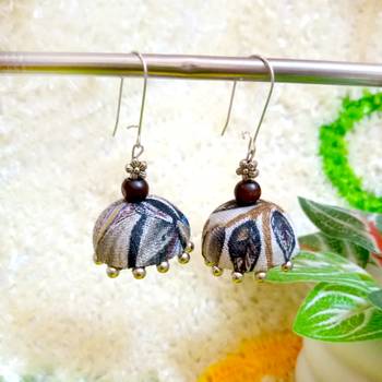 white fabric traditional jhumka earrings 1