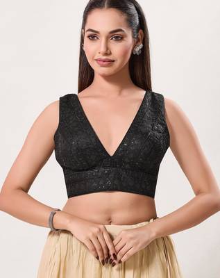 women's tissue padded back open sleeveless saree blouse 1