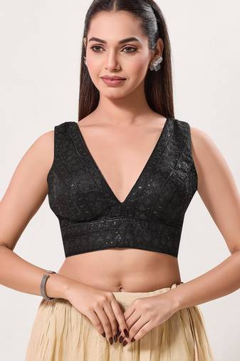 women's tissue padded back open sleeveless saree blouse