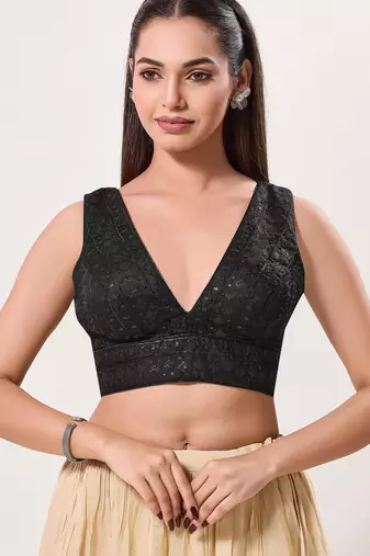 women's tissue padded back open sleeveless saree blouse