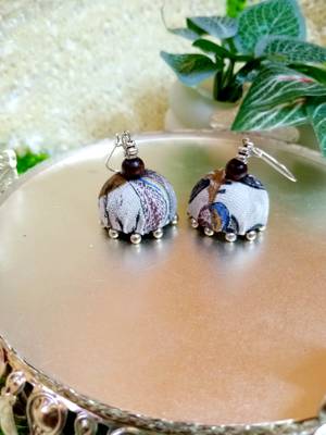 white fabric traditional jhumka earrings 2
